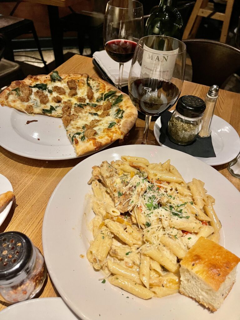 pizza and pasta at Stowe Vermont