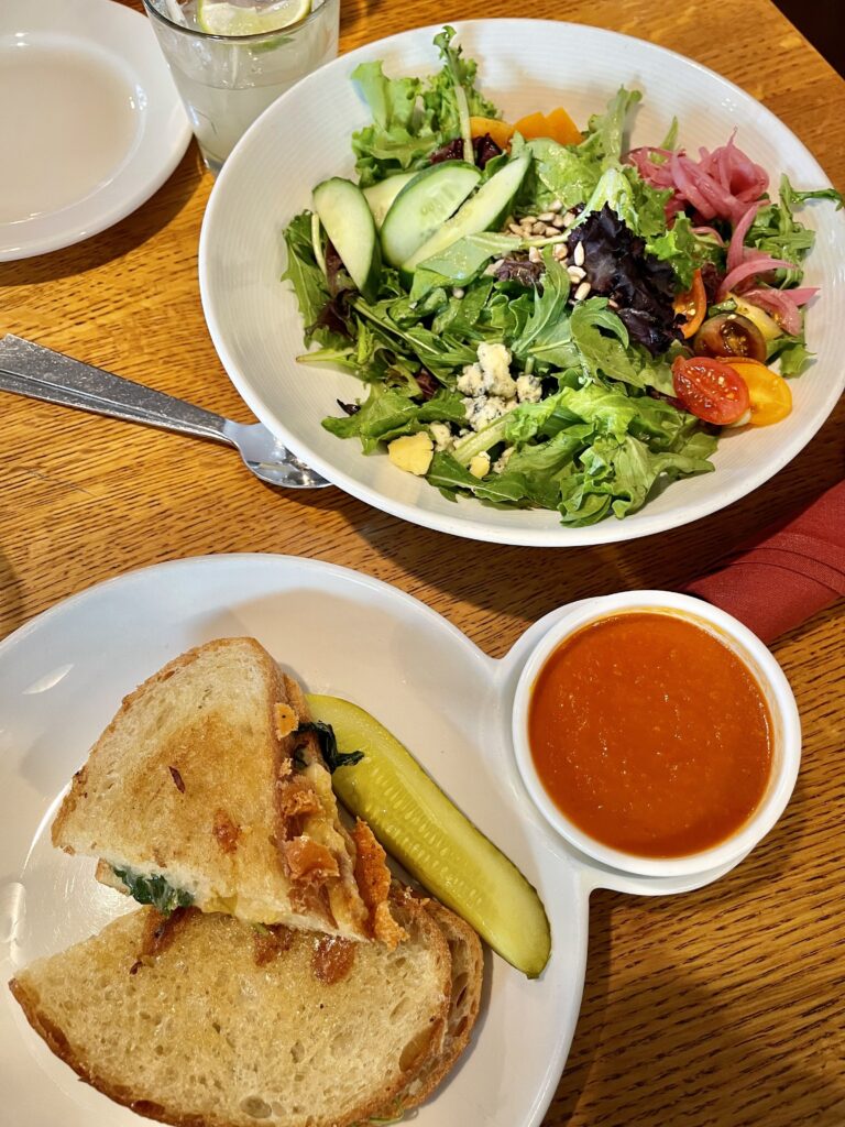 a salad and the grilled cheese sandwich with tomato soup at the Woodstock inn restaurant